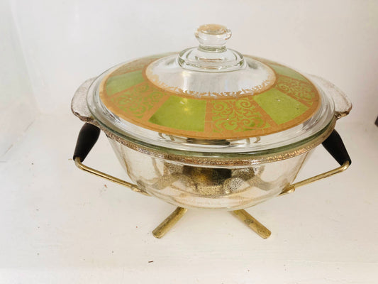 Mid-Century Anchor Hocking Fire King Casserole Dish with Candle Warmer