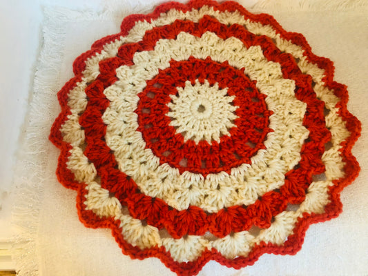 Orange and White Crochet Doily