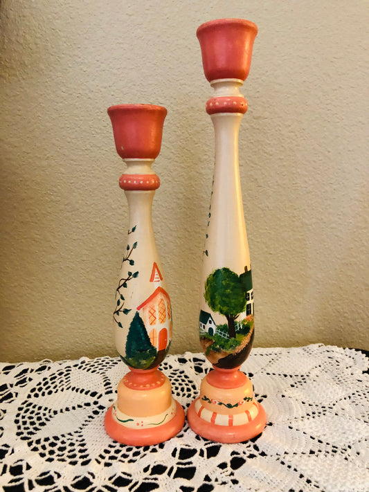 Hand Painted Cottage Candlesticks