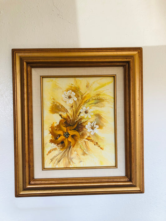 Framed Yellow Flower Acrylic Painting