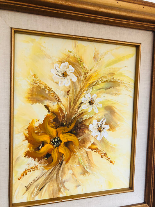 Framed Yellow Flower Acrylic Painting