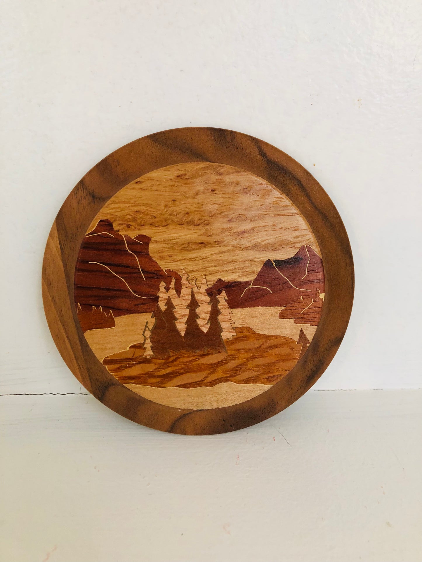 Inlayed Wood Mountain Scene Wall Art