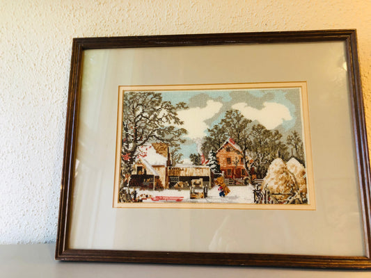 Winter scene cross stitch artwork