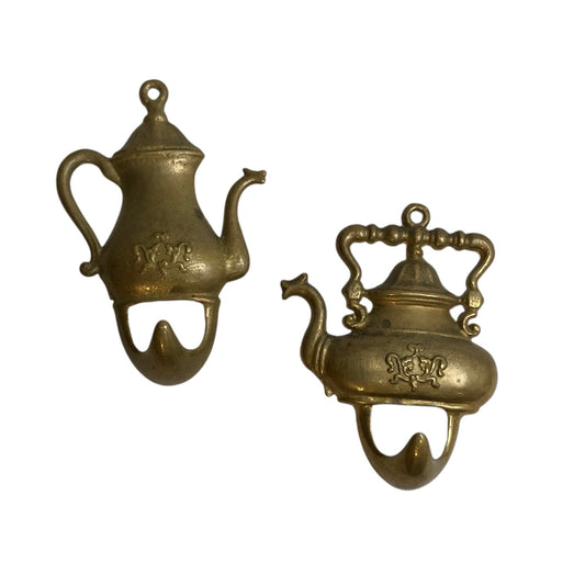 Brass teapot shaped hooks (set of 2)