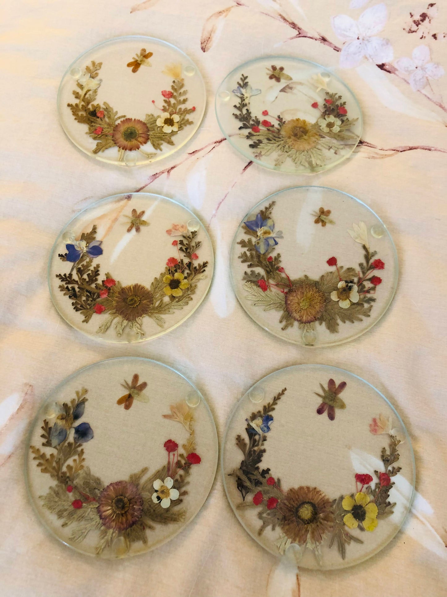 Dried flower glass coasters