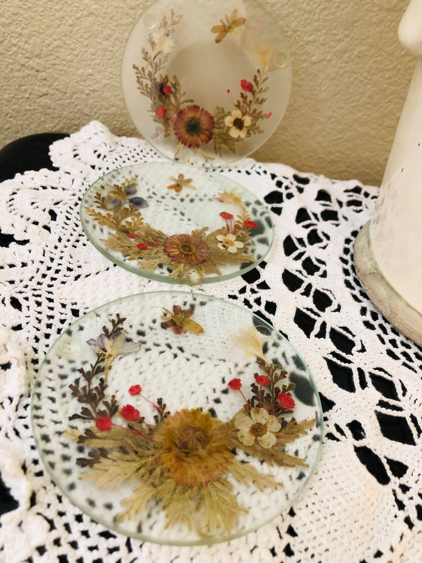 Dried flower glass coasters