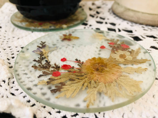 Dried flower glass coasters