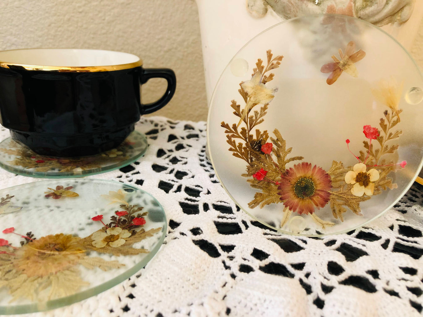 Dried flower glass coasters