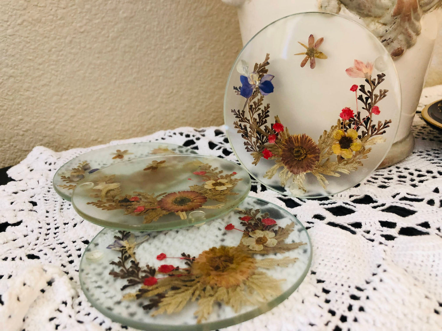 Dried flower glass coasters