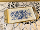 Enameled Royal Blue and White Floral Decorative Tray