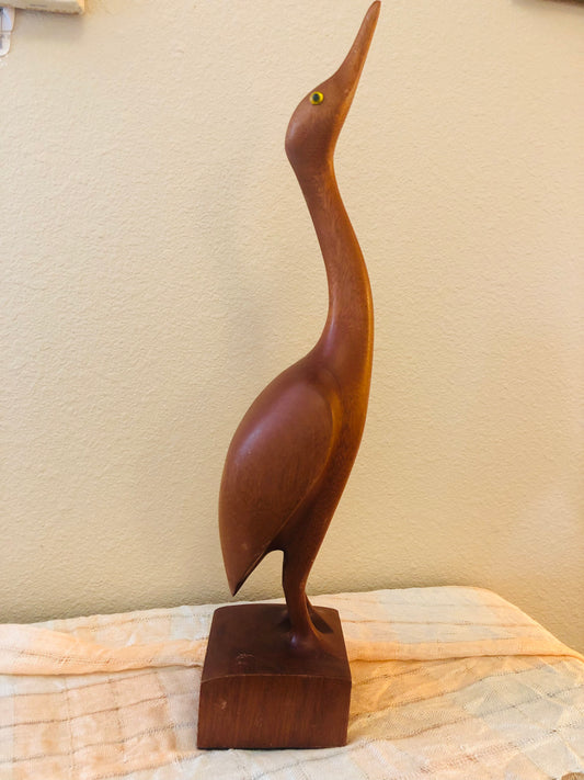 MCM Carved Heron Bird Statue