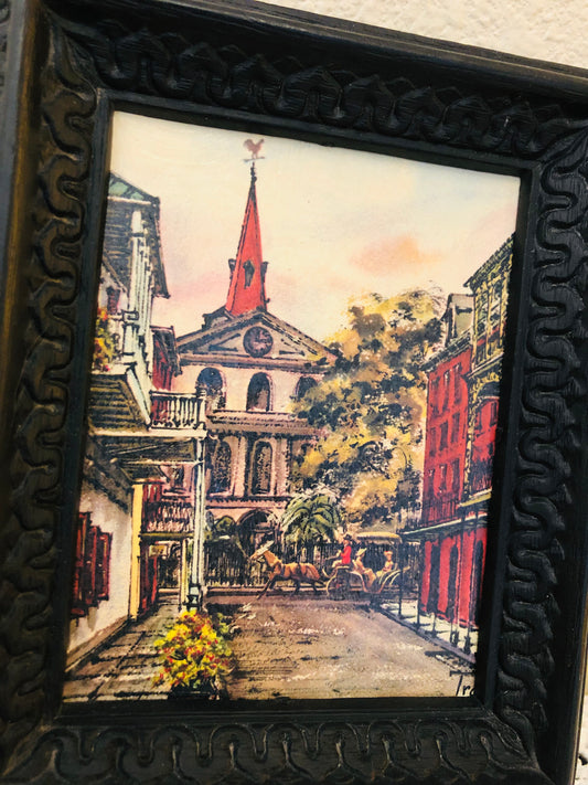 Church and Horse-Drawn Carriage Framed Print