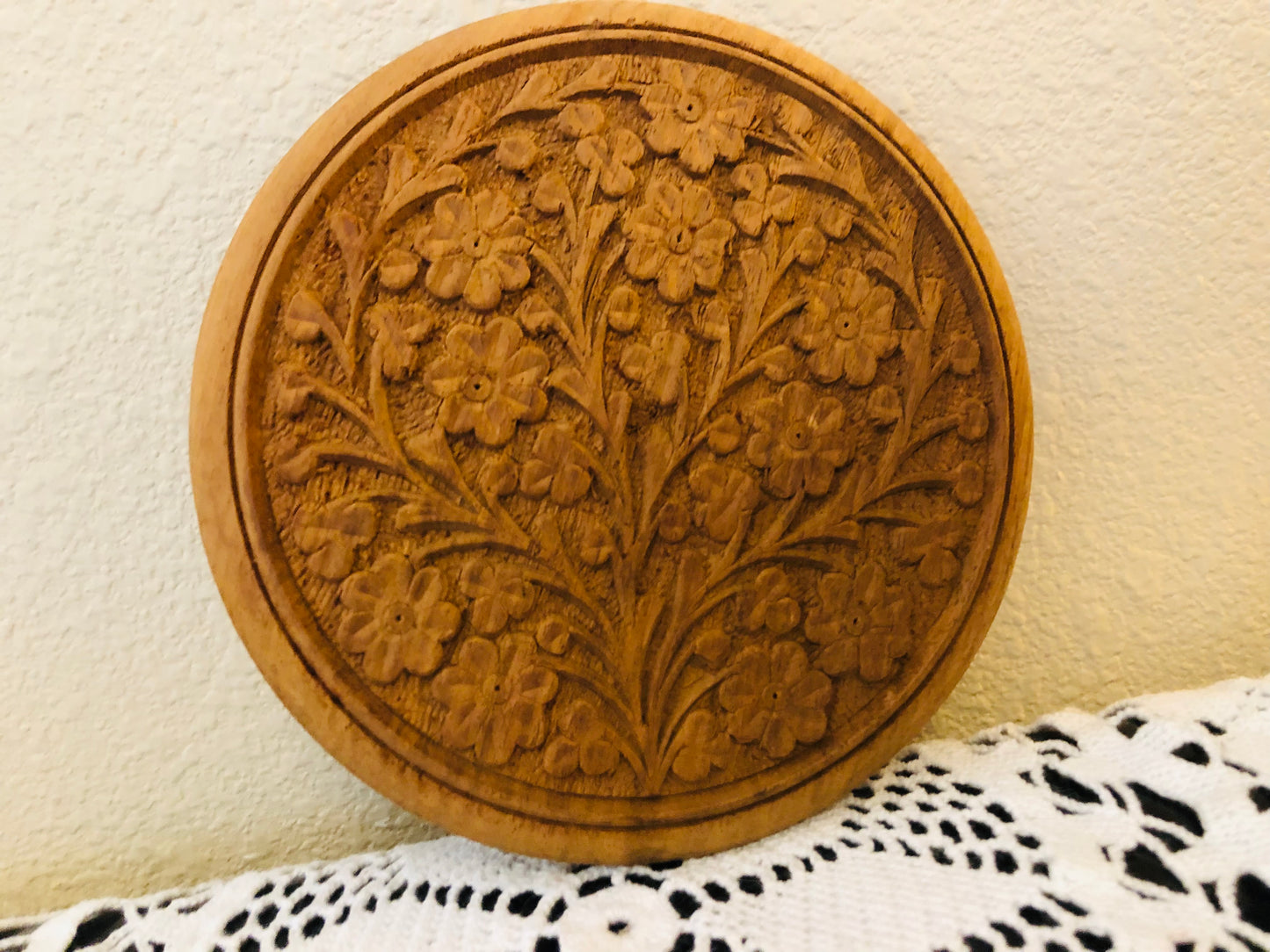 Carved Wood Floral Trivet