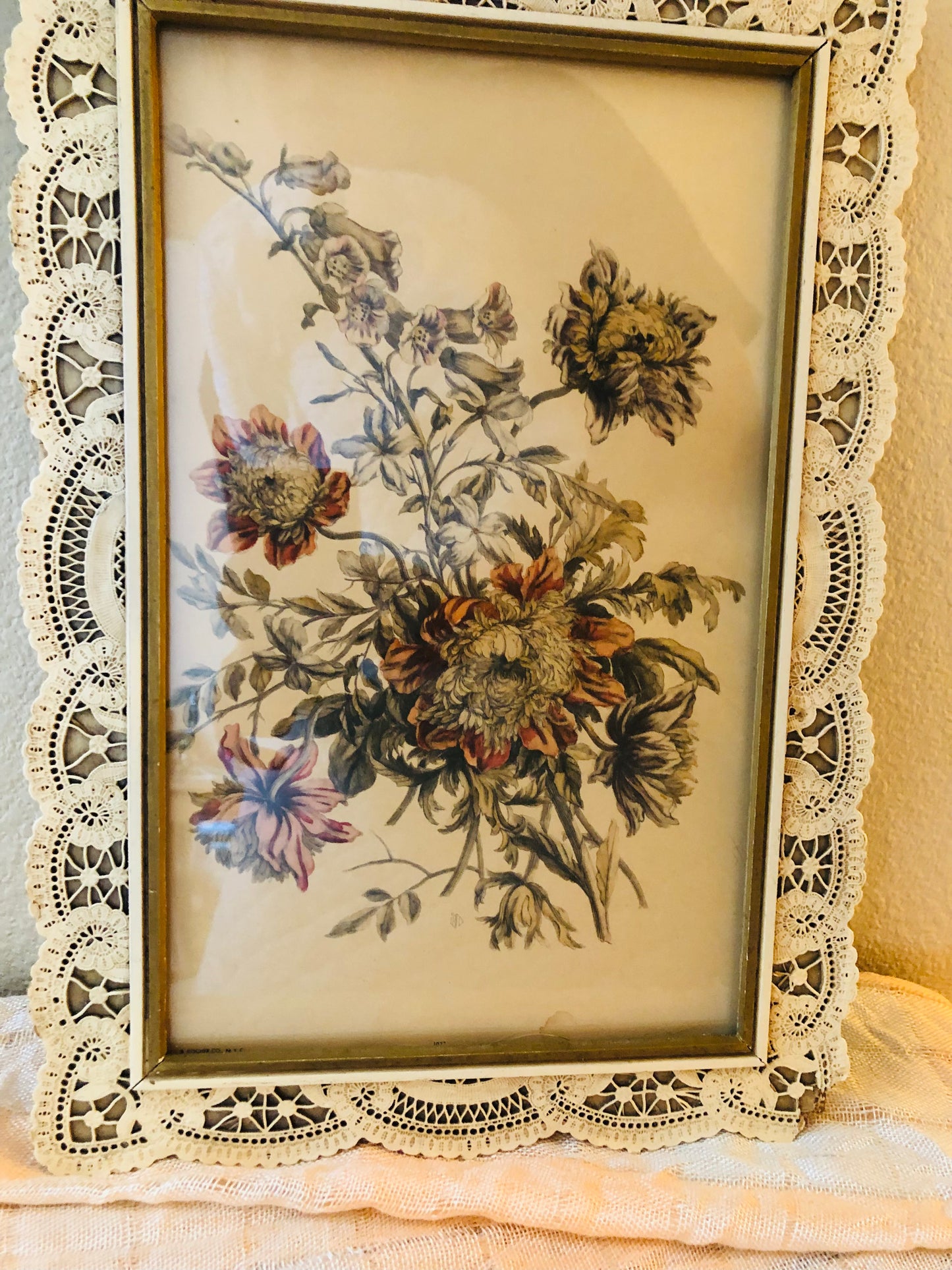 1940s Floral Art with Detailed Frame- I.B. Fischer