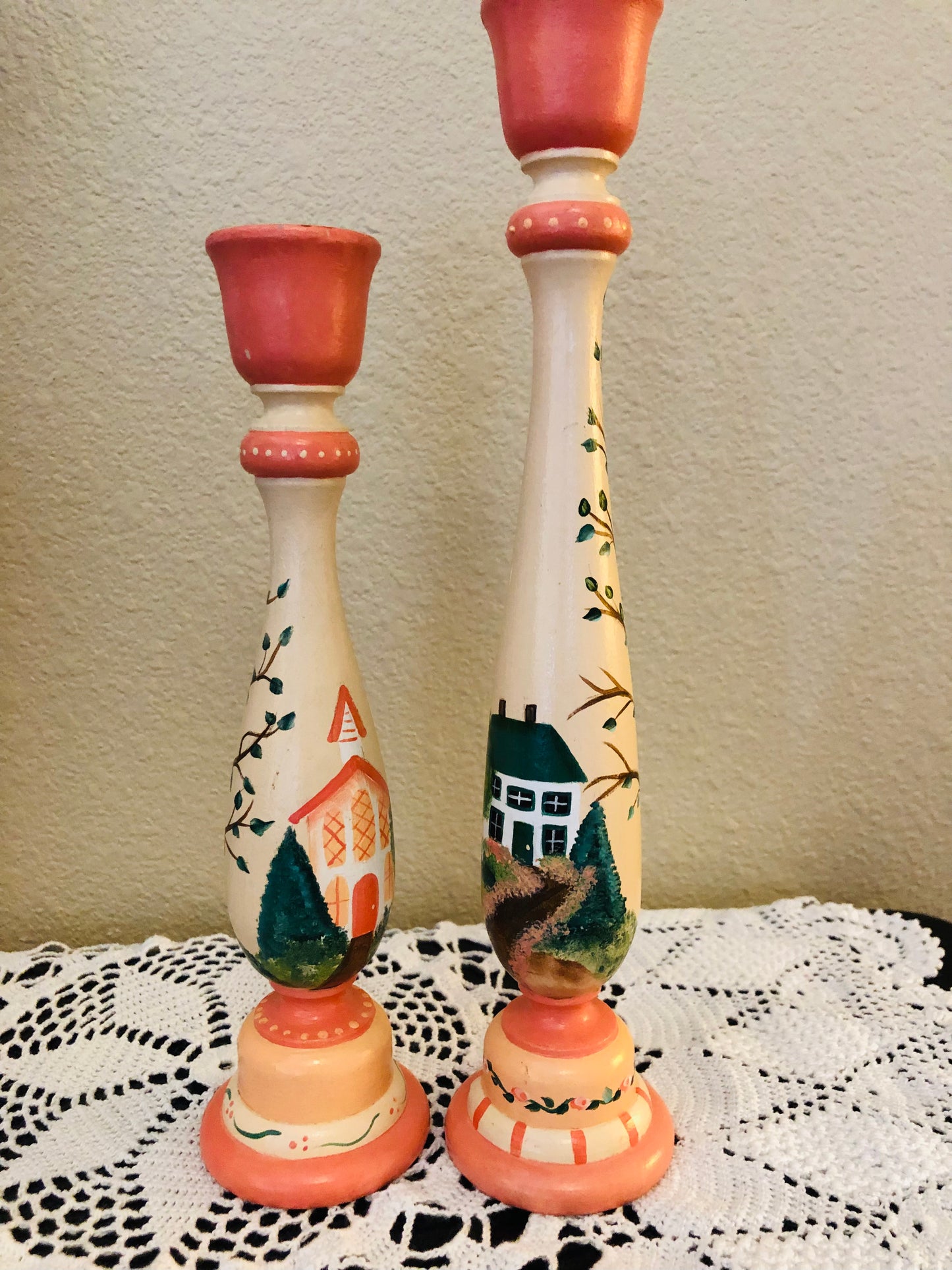 Hand Painted Cottage Candlesticks