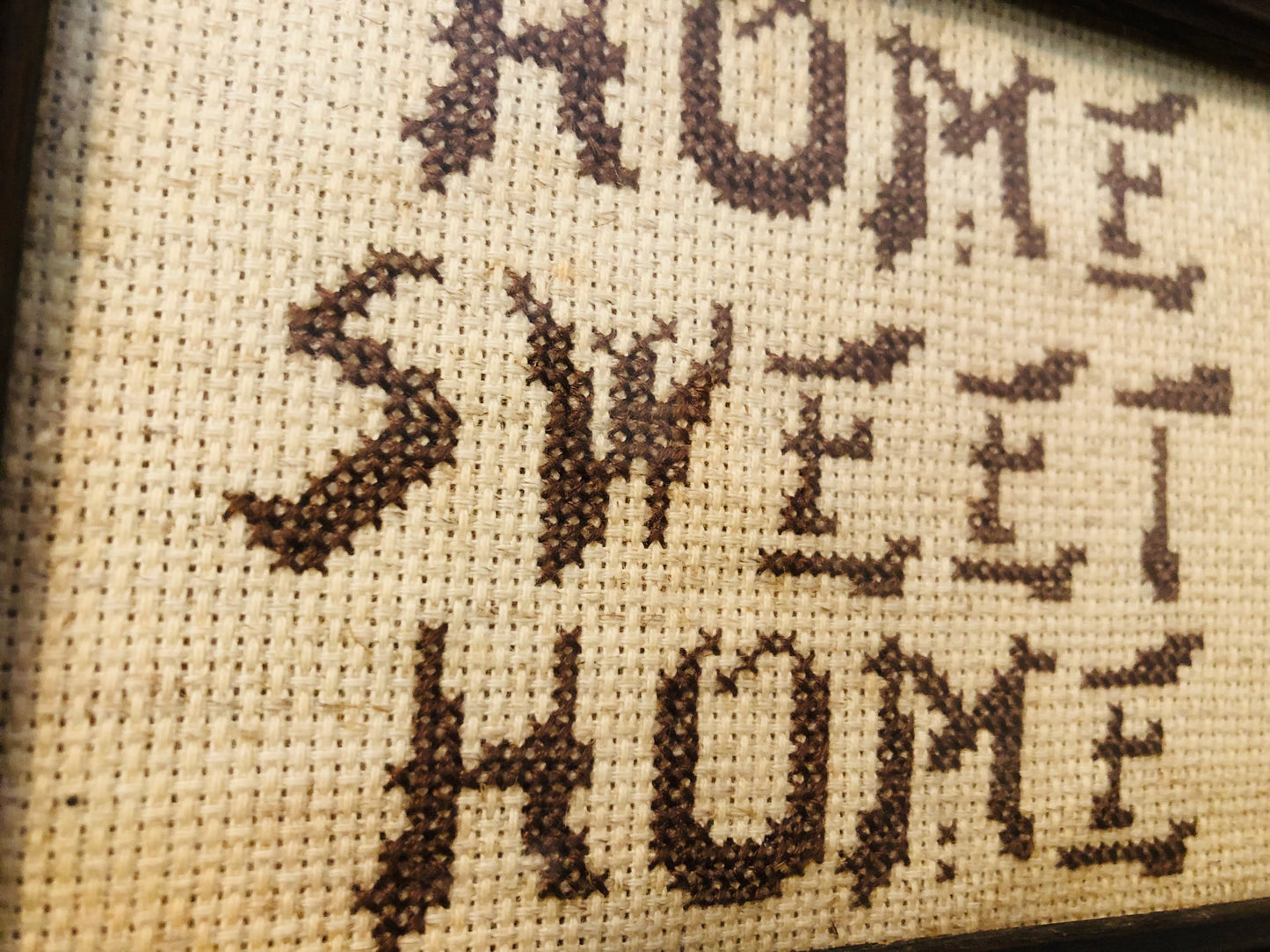 Wood Framed Cross Stitch “Home Sweet Home”